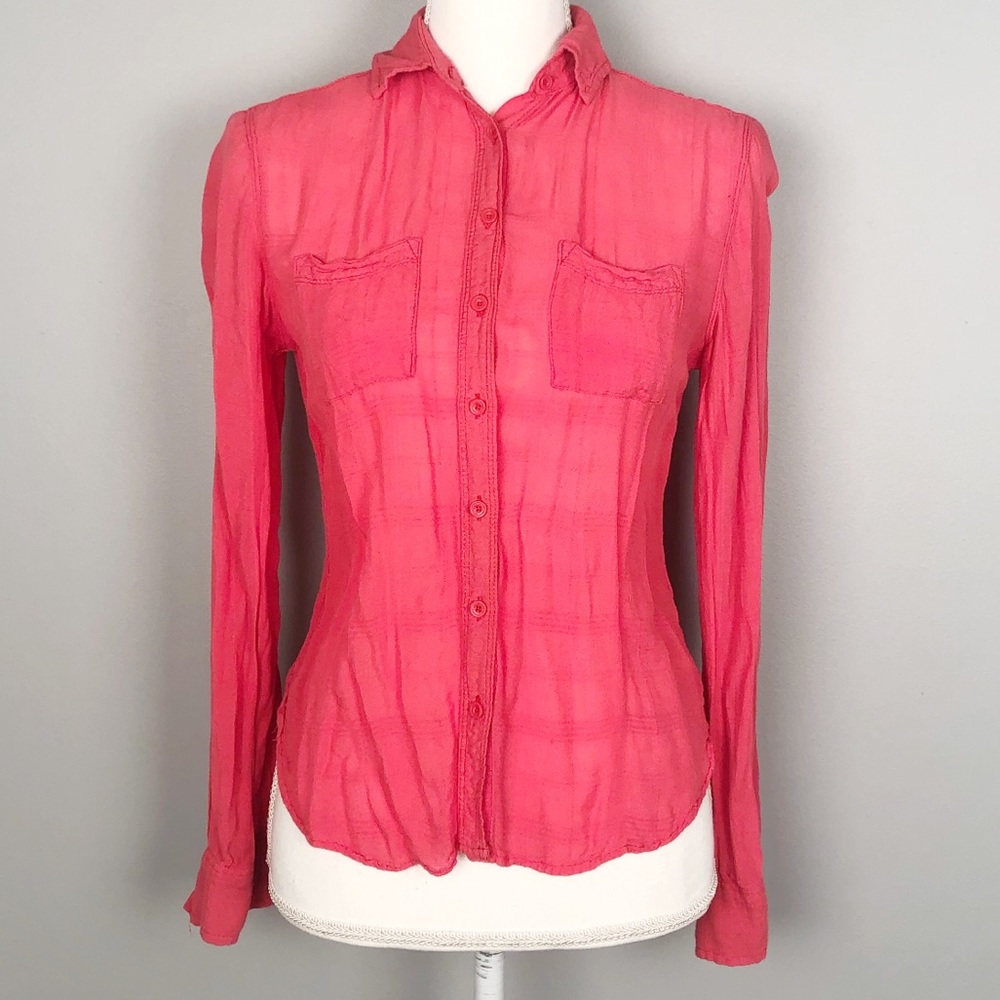 Aeropostale coral pink button down flannel top(XS)